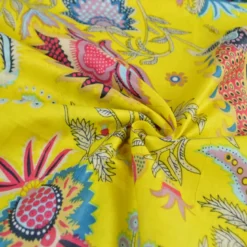 Tissu Indien Block Print Prayan fond jaune - kalamkari