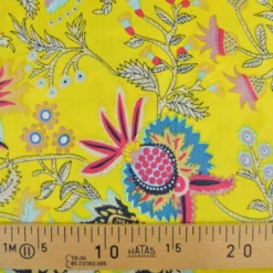 Tissu Indien Block Print Prayan fond jaune - kalamkari
