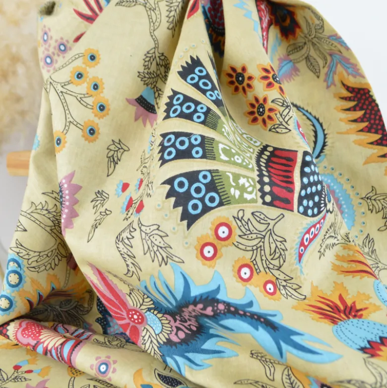 Tissu Indien Block Print Revanth fond beige - kalamkari