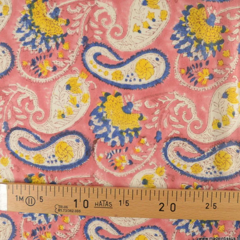 Tissu Indien Block Print Sanganeri PURE LAINE - Surya