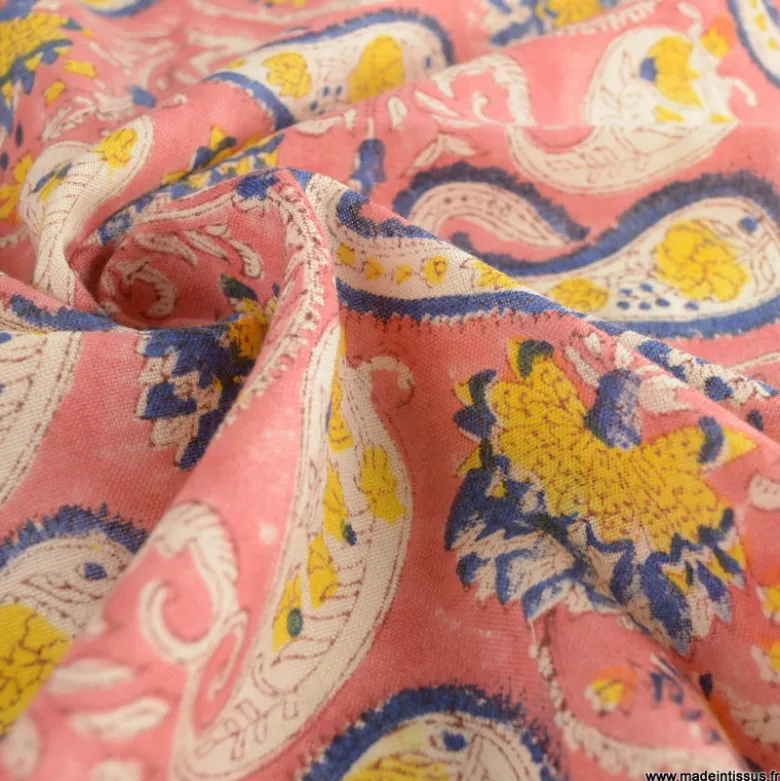 Tissu Indien Block Print Sanganeri PURE LAINE - Surya