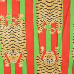 Tissu Indien Block Tigres - Rouge et vert