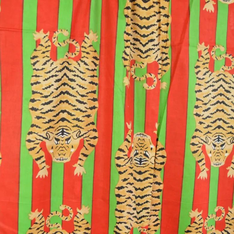 Tissu Indien Block Tigres - Rouge et vert