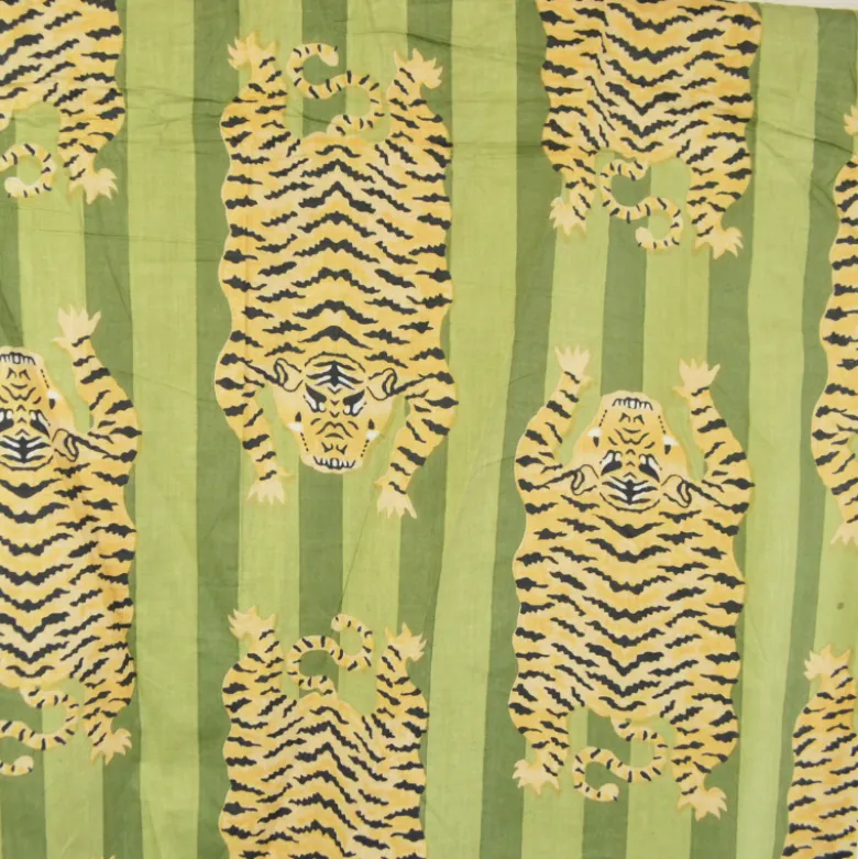 Tissu Indien Block Tigres - vert amande