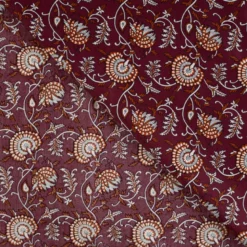 Tissu indien en voile de coton Ishvarin – Motif floral fond Cognac