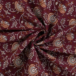 Tissu indien en voile de coton Ishvarin – Motif floral fond Cognac