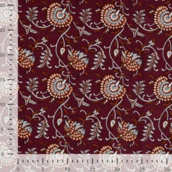 Tissu indien en voile de coton Ishvarin – Motif floral fond Cognac