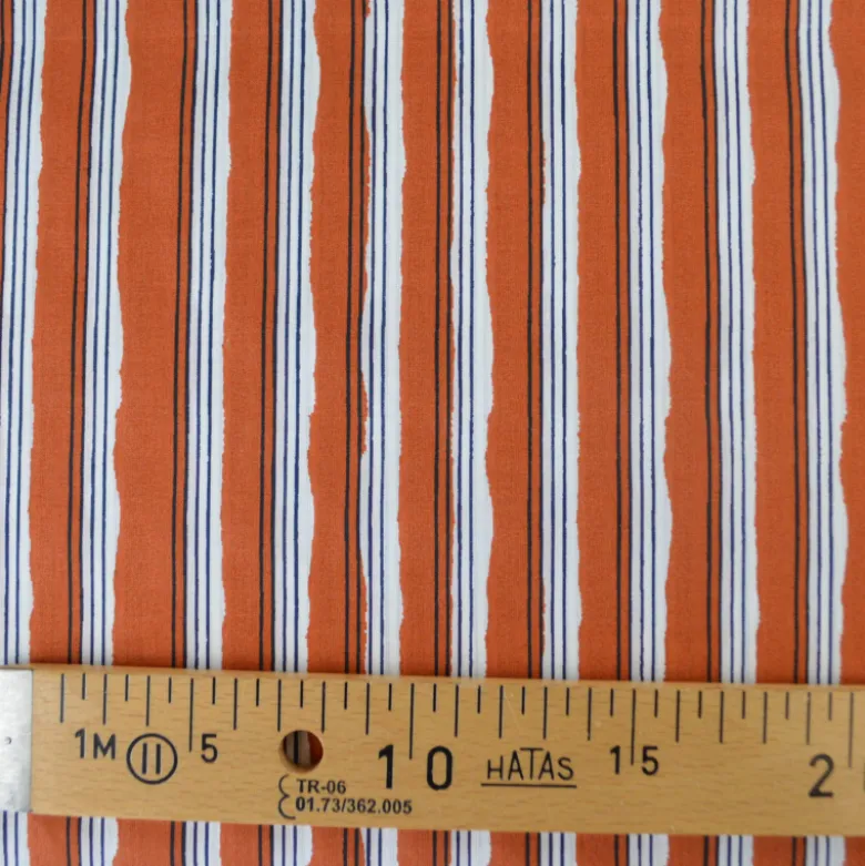 Tissu indien en voile de coton Lachung – Motif rayures Cognac