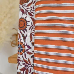 Tissu indien en voile de coton Lachung – Motif rayures Cognac