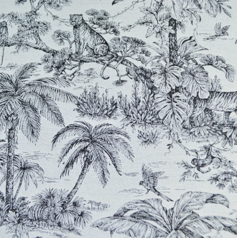 Tissu jacquard Daktari motif exotique d'inspiration Toile de Jouy