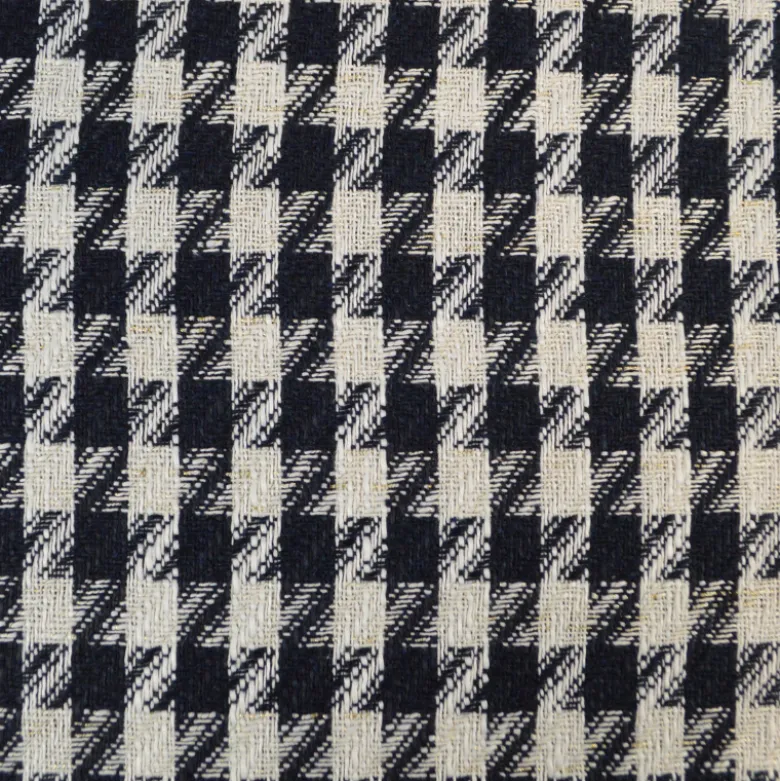 Tissu jacquard effet tweed motif pied-de-poule Bleu avec fil lurex doré