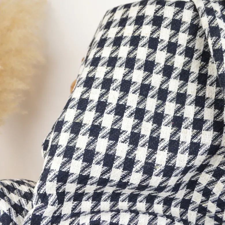 Tissu jacquard effet tweed motif pied-de-poule Bleu avec fil lurex doré