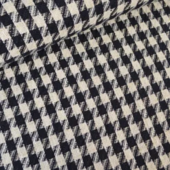 Tissu jacquard effet tweed motif pied-de-poule Bleu avec fil lurex doré