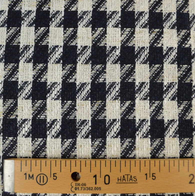 Tissu jacquard effet tweed motif pied-de-poule Bleu avec fil lurex doré