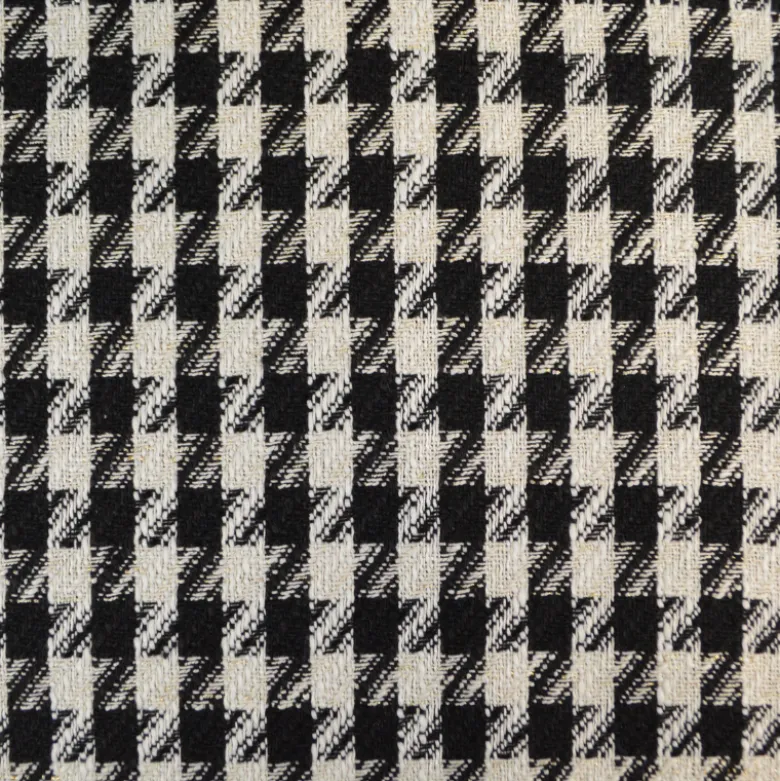 Tissu jacquard effet tweed motif pied-de-poule Noir avec fil lurex doré