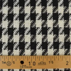 Tissu jacquard effet tweed motif pied-de-poule Noir avec fil lurex doré