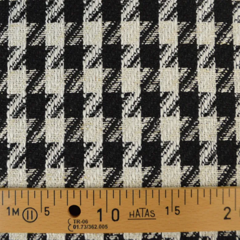 Tissu jacquard effet tweed motif pied-de-poule Noir avec fil lurex doré