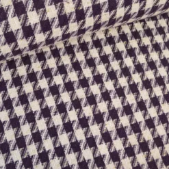 Tissu jacquard effet tweed motif pied-de-poule violet avec fil lurex doré