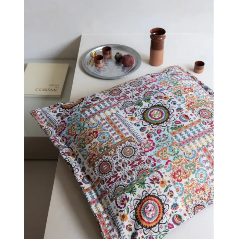 Tissu jacquard Ethnic motif fleuri multicouleurs - Made in france