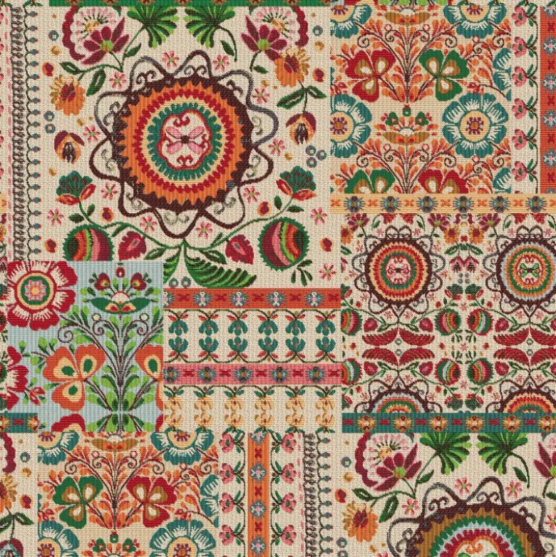 Tissu jacquard Ethnic motif fleuri multicouleurs - Made in france