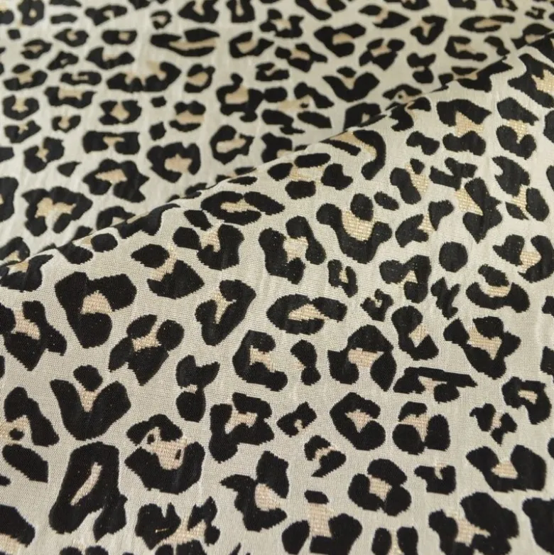 Tissu jacquard Habillement Leopard Lurex beige et Noir