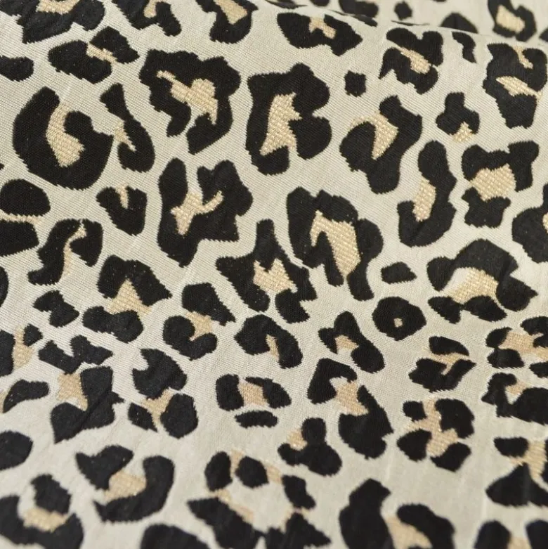 Tissu jacquard Habillement Leopard Lurex beige et Noir