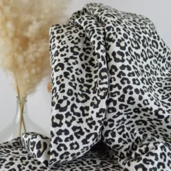 Tissu jacquard Habillement Leopard Lurex beige et Noir