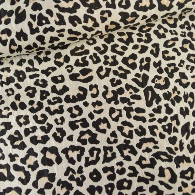 Tissu jacquard Habillement Leopard Lurex beige et Noir
