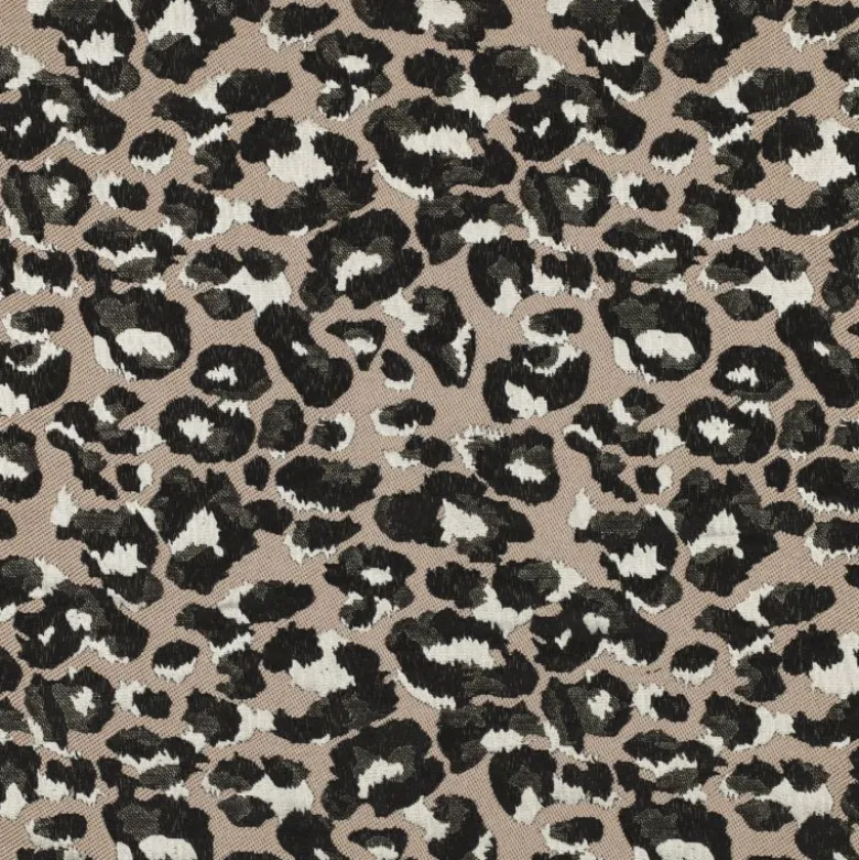 Tissu jacquard Habillement Leopard noir et doré fond beige