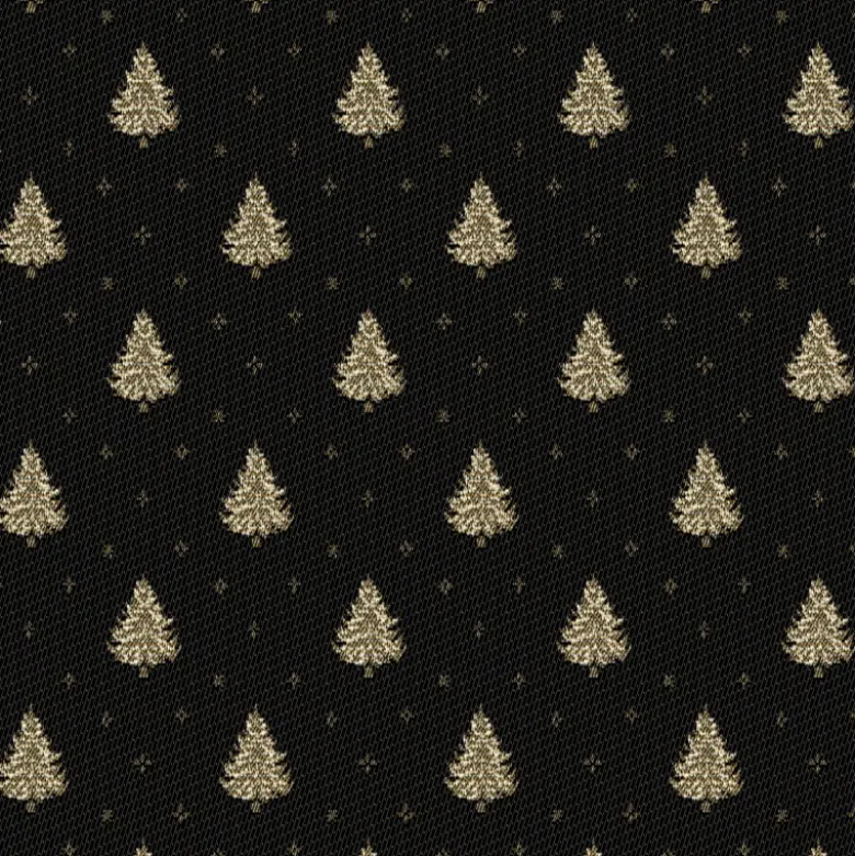 Tissu jacquard Laponie motif sapins Or fond Noir