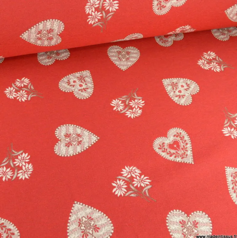 Tissu Jacquard Praloup All over rouge - Grande largeur
