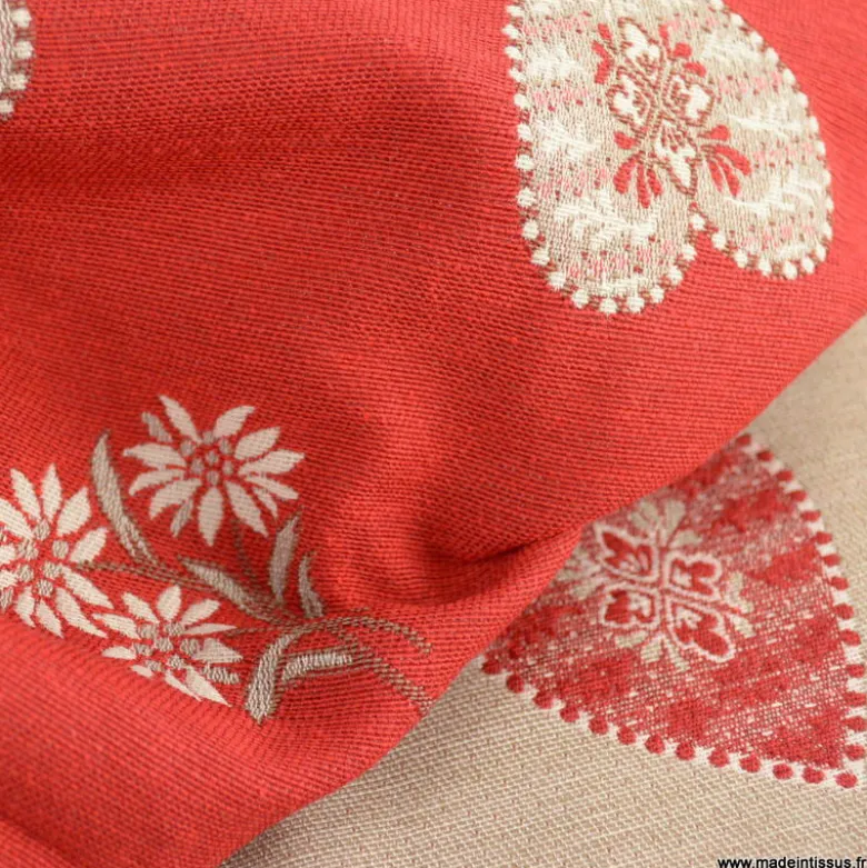 Tissu Jacquard Praloup All over rouge - Grande largeur