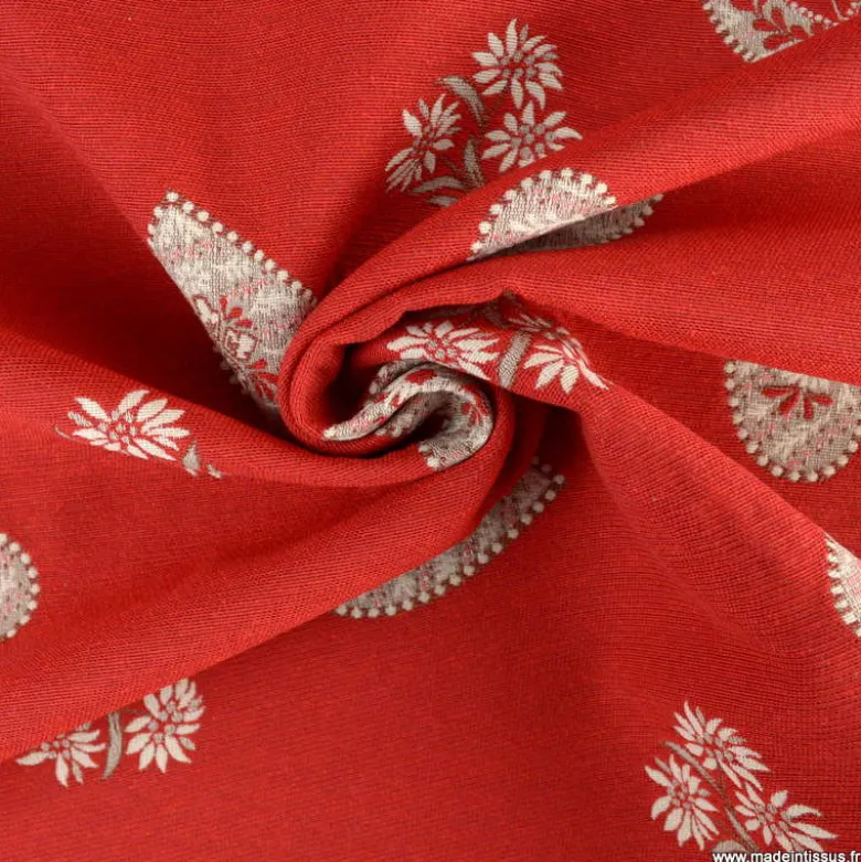 Tissu Jacquard Praloup All over rouge - Grande largeur