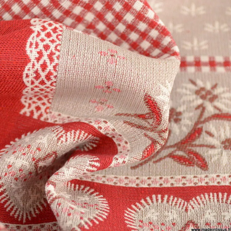 Tissu Jacquard Praloup Patch rouge - Grande largeur
