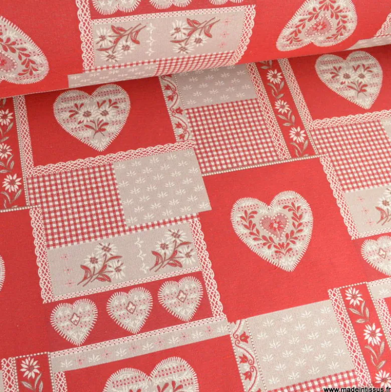 Tissu Jacquard Praloup Patch rouge - Grande largeur