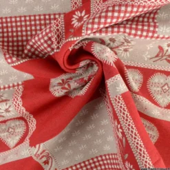 Tissu Jacquard Praloup Patch rouge - Grande largeur