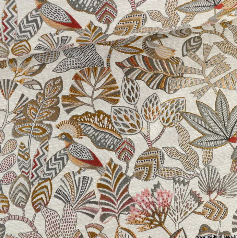 Tissu jacquard Sarong motif exotique fond lin - Made in france