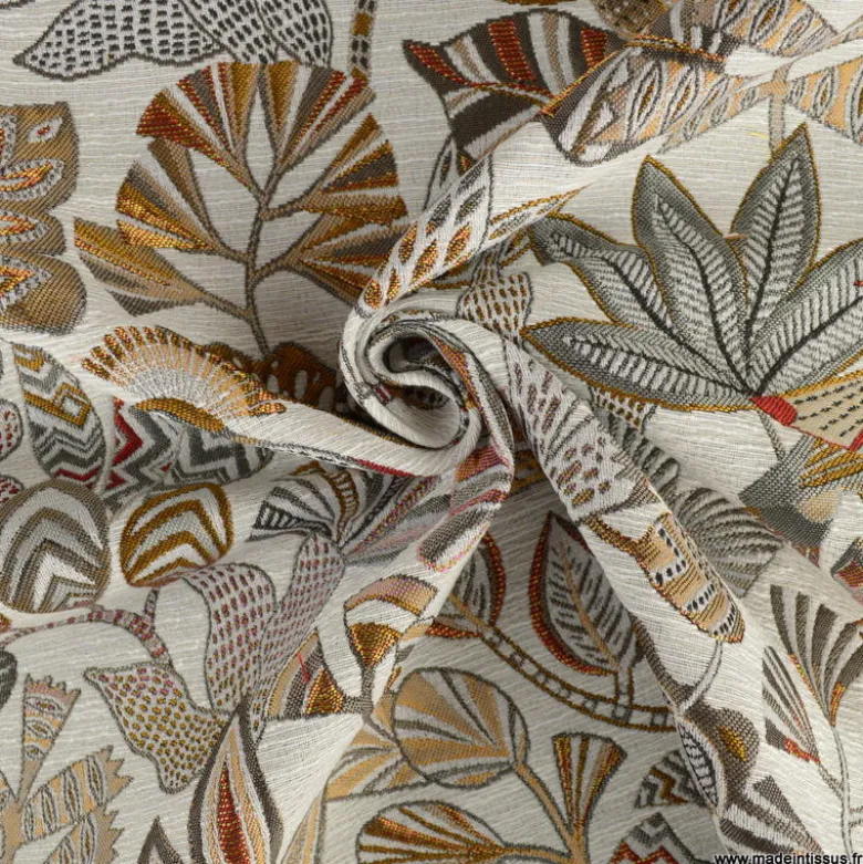 Tissu jacquard Sarong motif exotique fond lin - Made in france