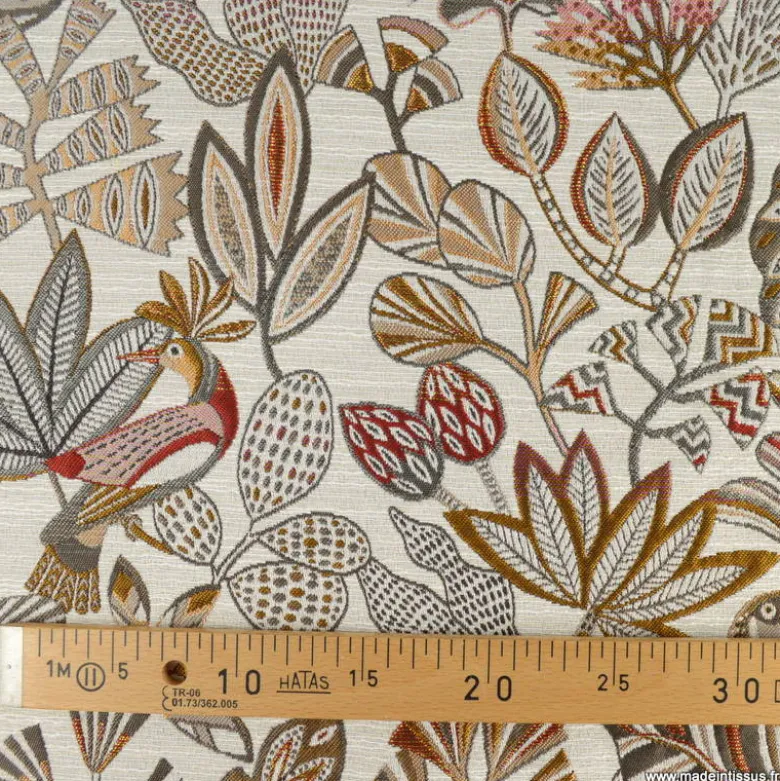 Tissu jacquard Sarong motif exotique fond lin - Made in france