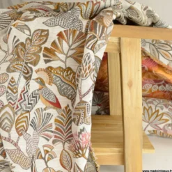 Tissu jacquard Sarong motif exotique fond lin - Made in france