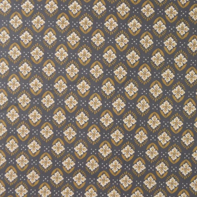 Tissu Jayco coton motif fleurs indiennes anthracite et Havane - OEKO TEX
