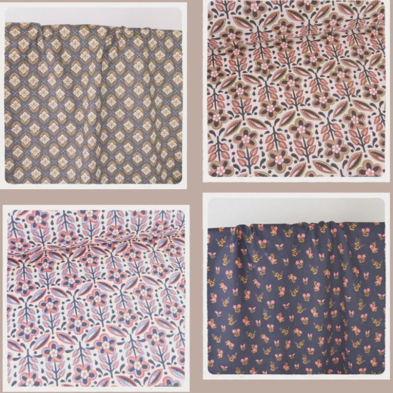 Tissu Jayco coton motif fleurs indiennes anthracite et Havane - OEKO TEX