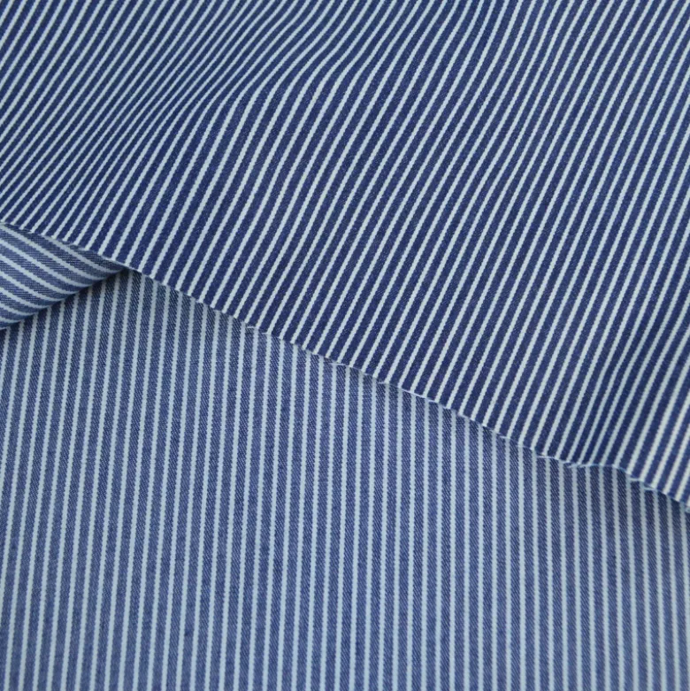 Tissu Jean Denim bleu à rayures blanches