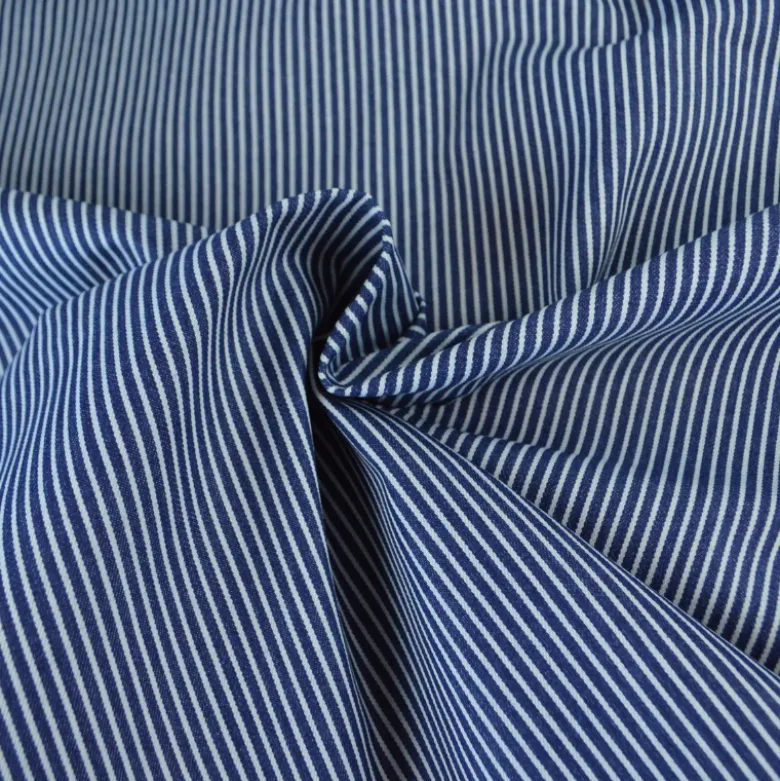 Tissu Jean Denim bleu à rayures blanches