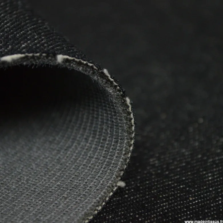 Tissu jean envers mousse résille noir