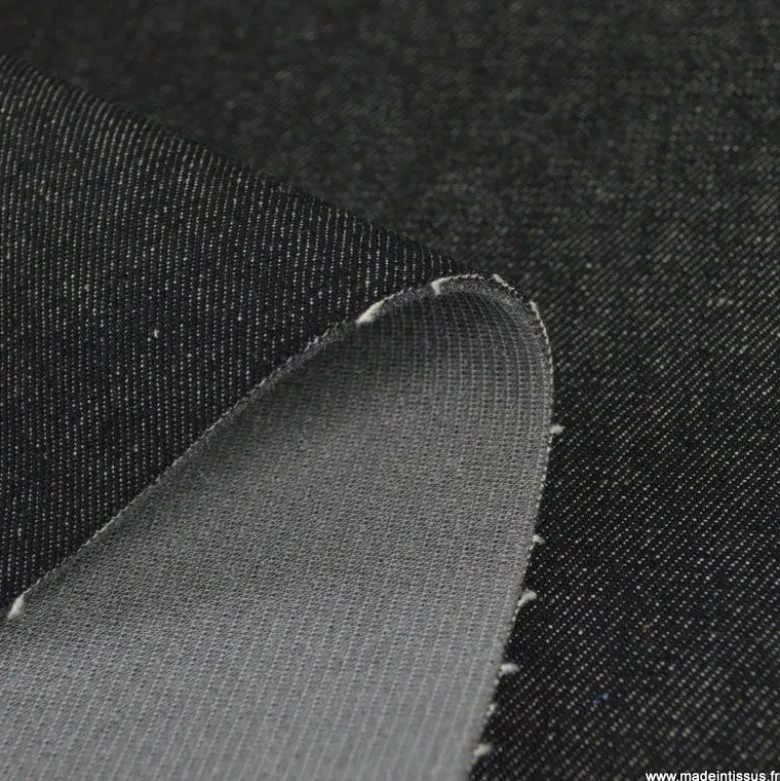 Tissu jean envers mousse résille noir