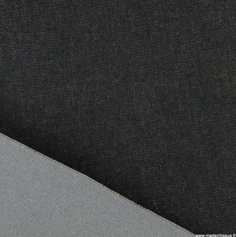 Tissu jean envers mousse résille noir