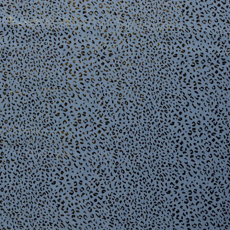 Tissu Jean fin motif Léopard doré fond bleu