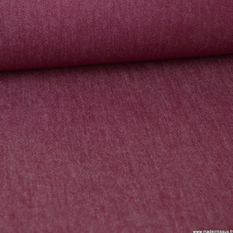 Tissu jean stretch coloris bordeaux