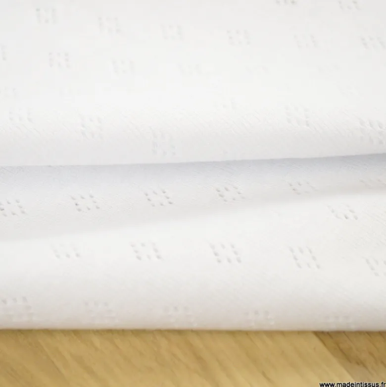 Tissu jersey ajouré maille pointelle coloris Blanc - OEKO TEX